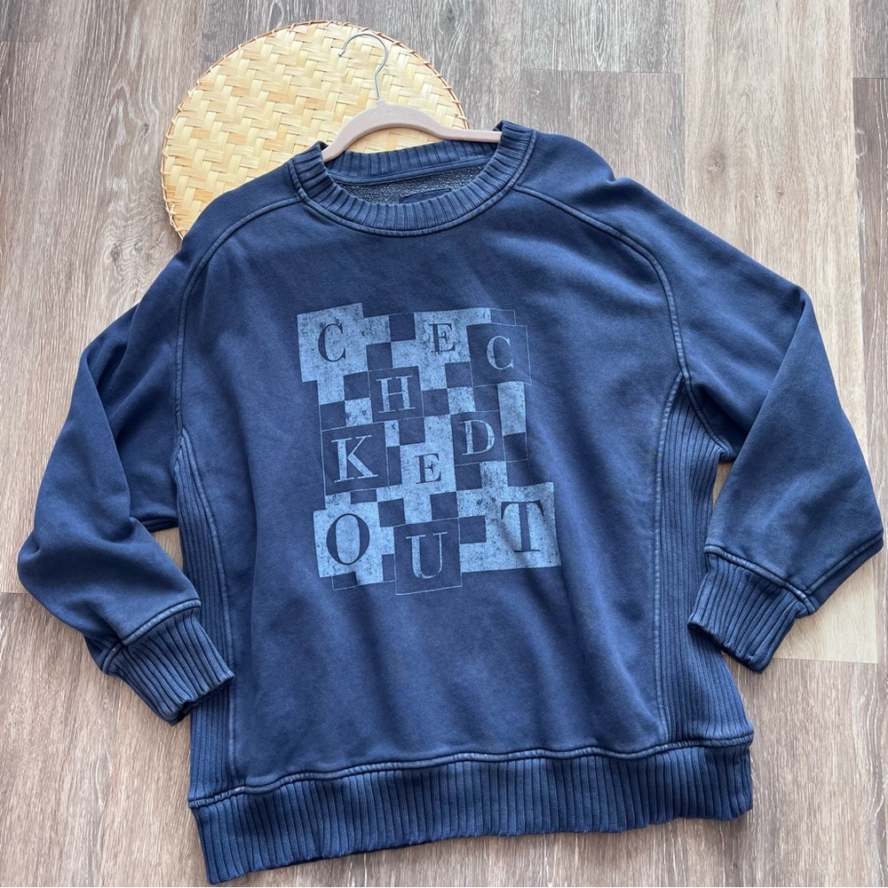 Aerie checked out blue graphic sweatshirt